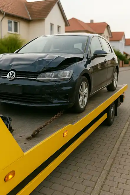 Ein defektes Auto, das zum Autoankauf in Weimar abgeschleppt wird.