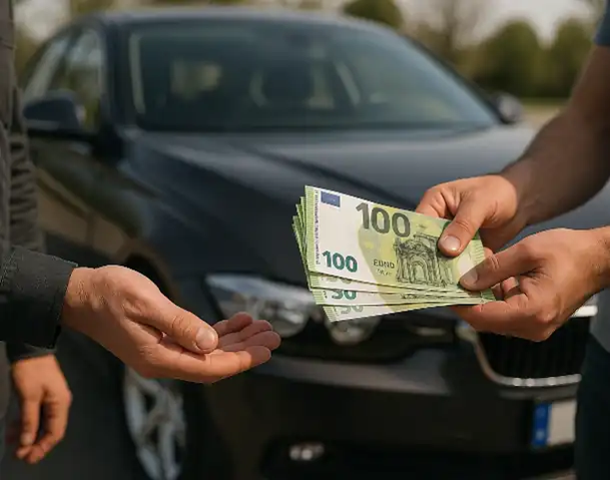 Ein erfolgreicher Barkauf beim Autoankauf in Weimar, bei dem der Kunde sein Geld erhält.